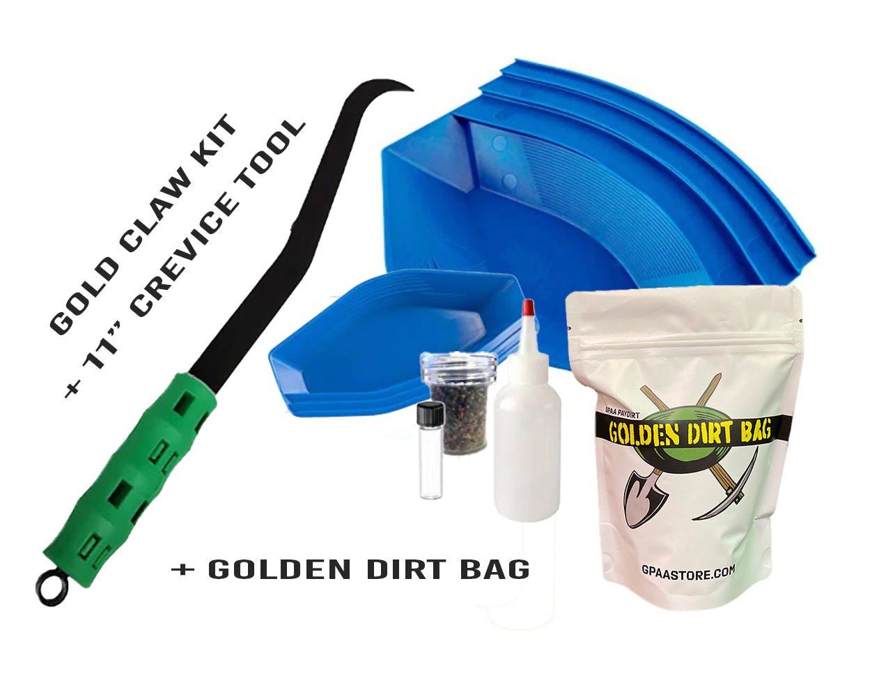Gold Claw Panning Kit, 11" Crevicer Tool, Golden Dirt Bag - Gold Prospectors Association of America