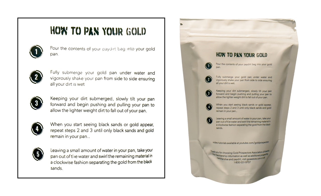 GPAA Training Paydirt Bag Instructions on How To Pan For Gold